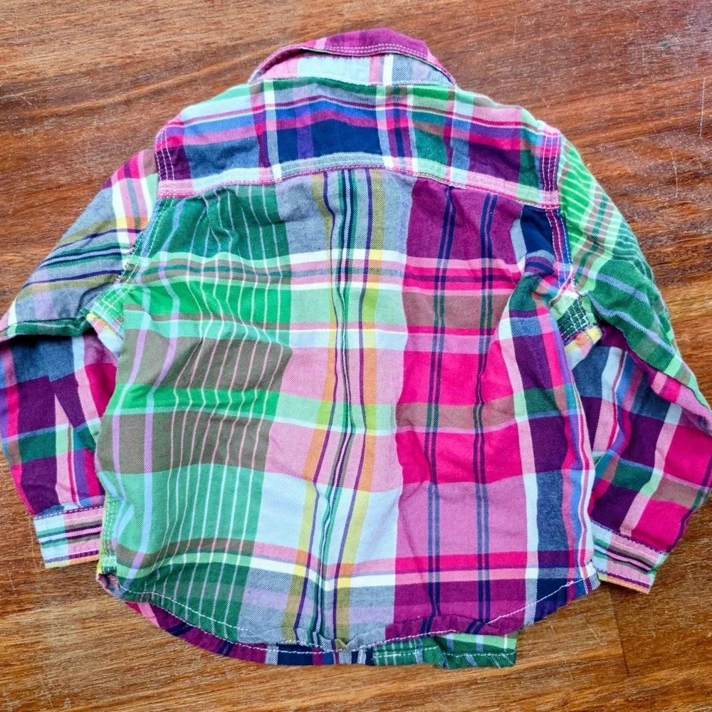 Ralph Lauren Baby Boys Patchwork Plaid Button Down Shirt Multi Color 6M Pink